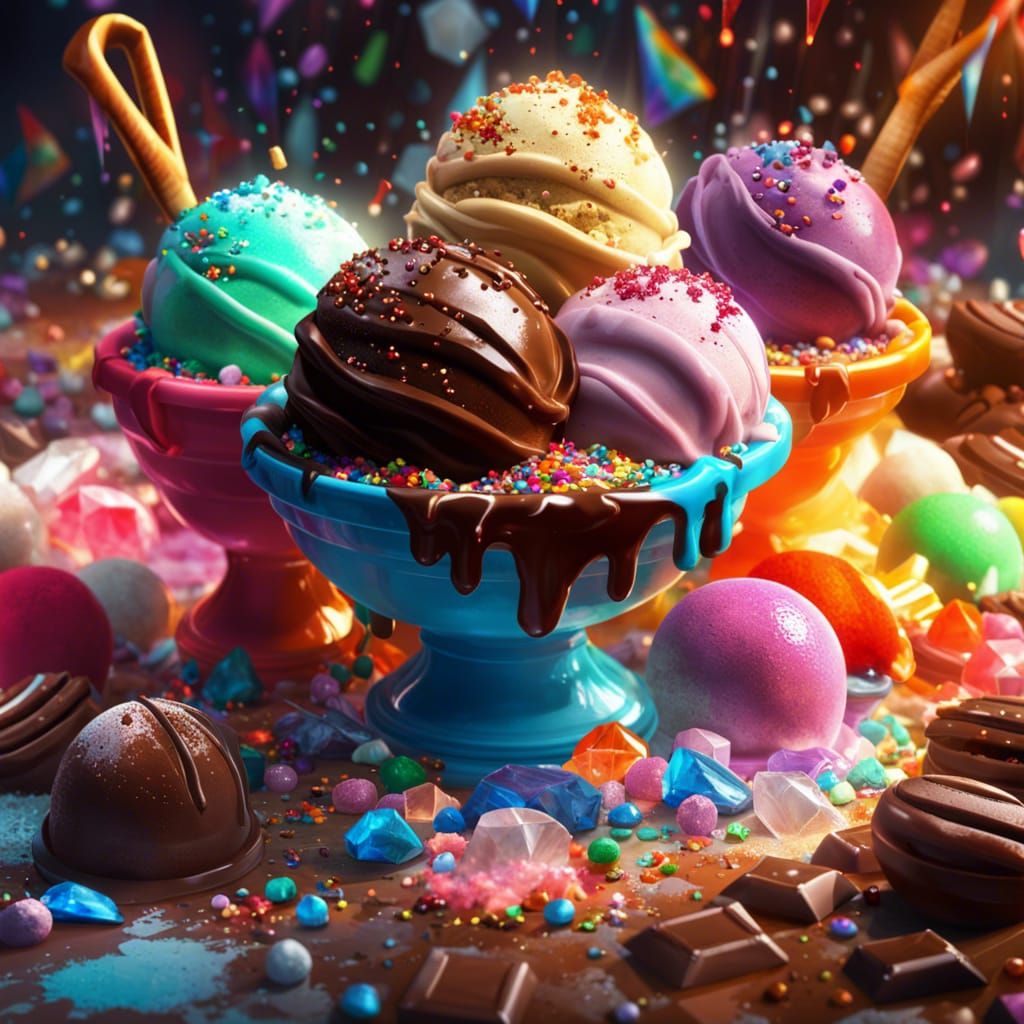 Delicious Ice Cream with Colorful Crystals, Photorealistic S...