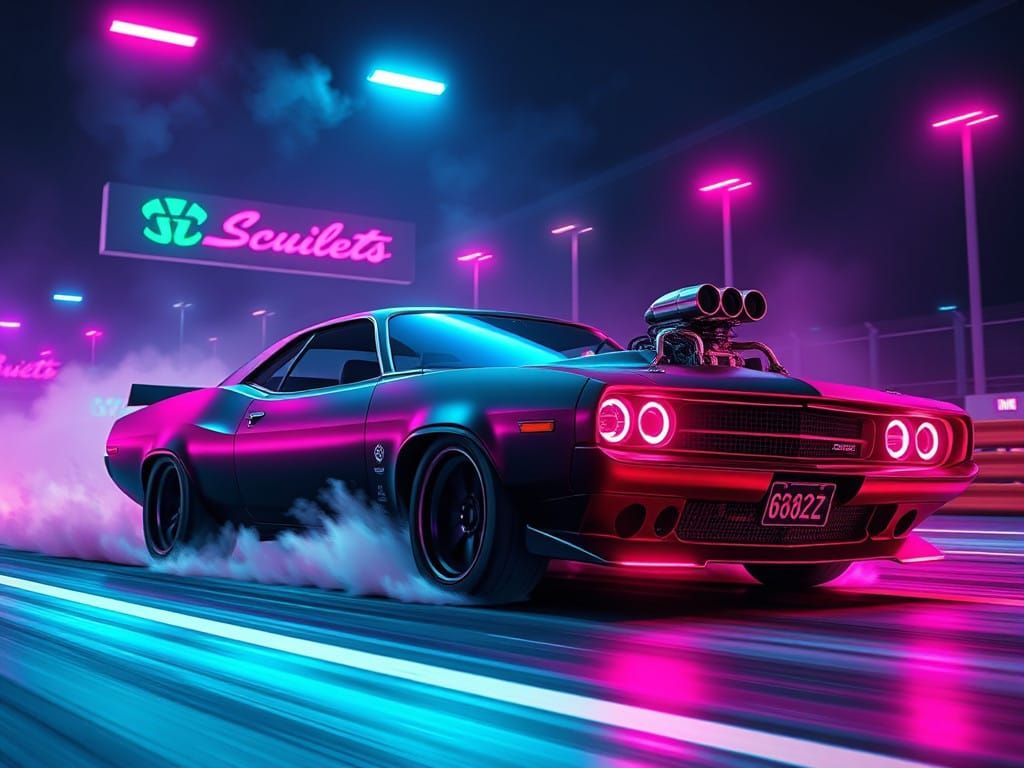 High-Speed Cyberpunk Drag Racing in Neon Lights