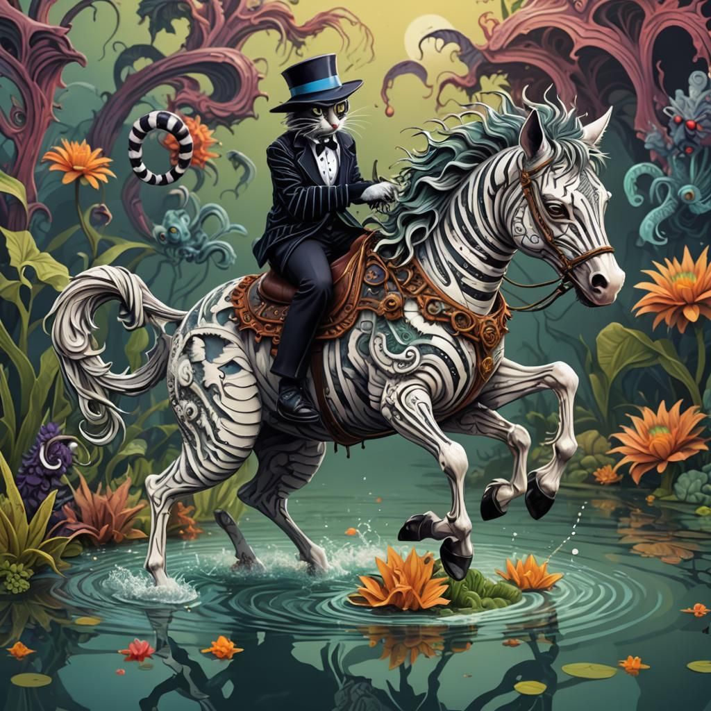 Beetlejuice Cat on Spider Horse: Abstract Fractal Art