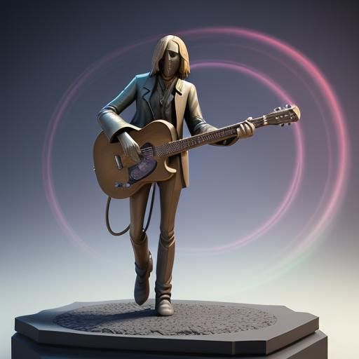 Tom Petty Statue in Pixar-Style 3D Digital Art
