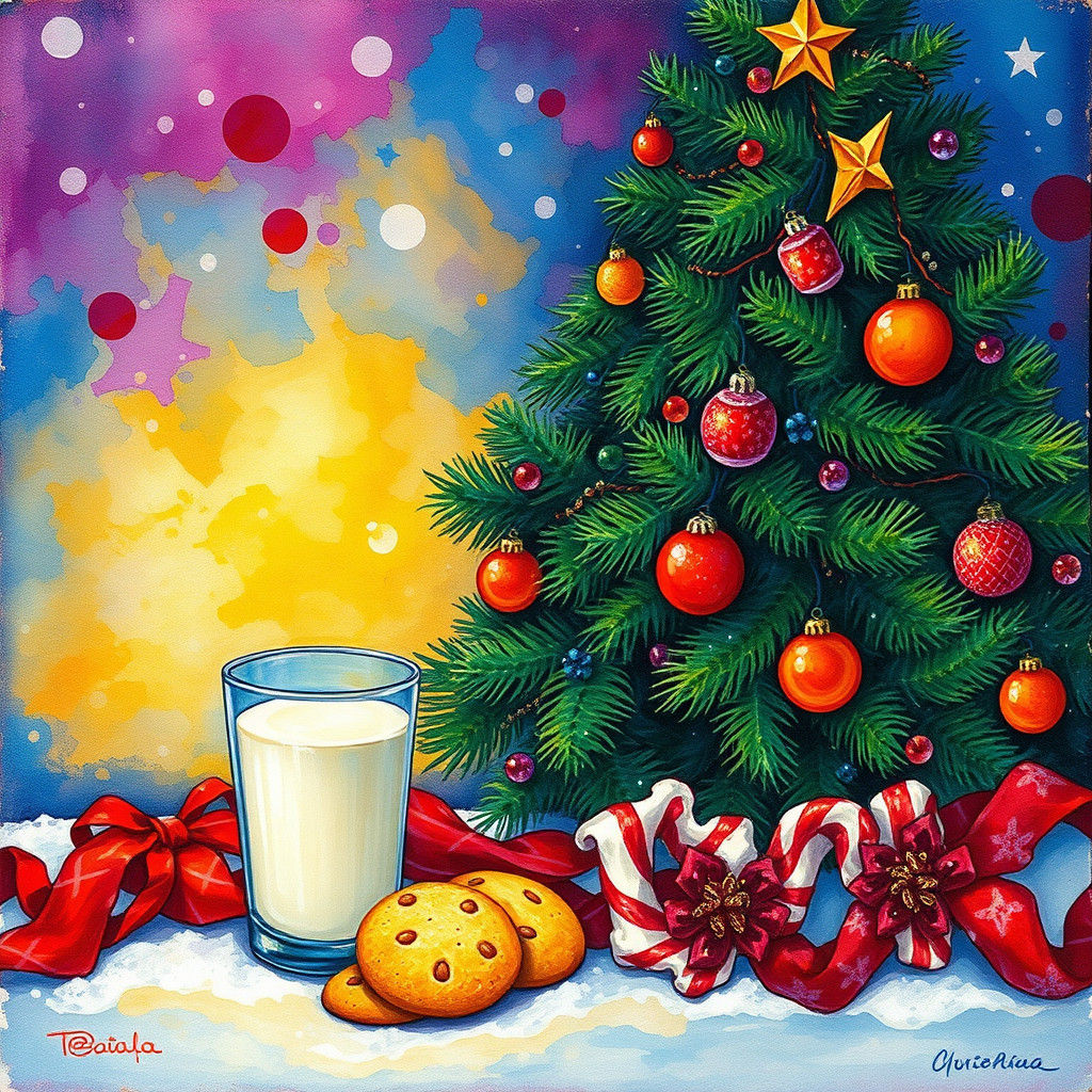 Christmas Cookies and Milk in Art Nouveau Style