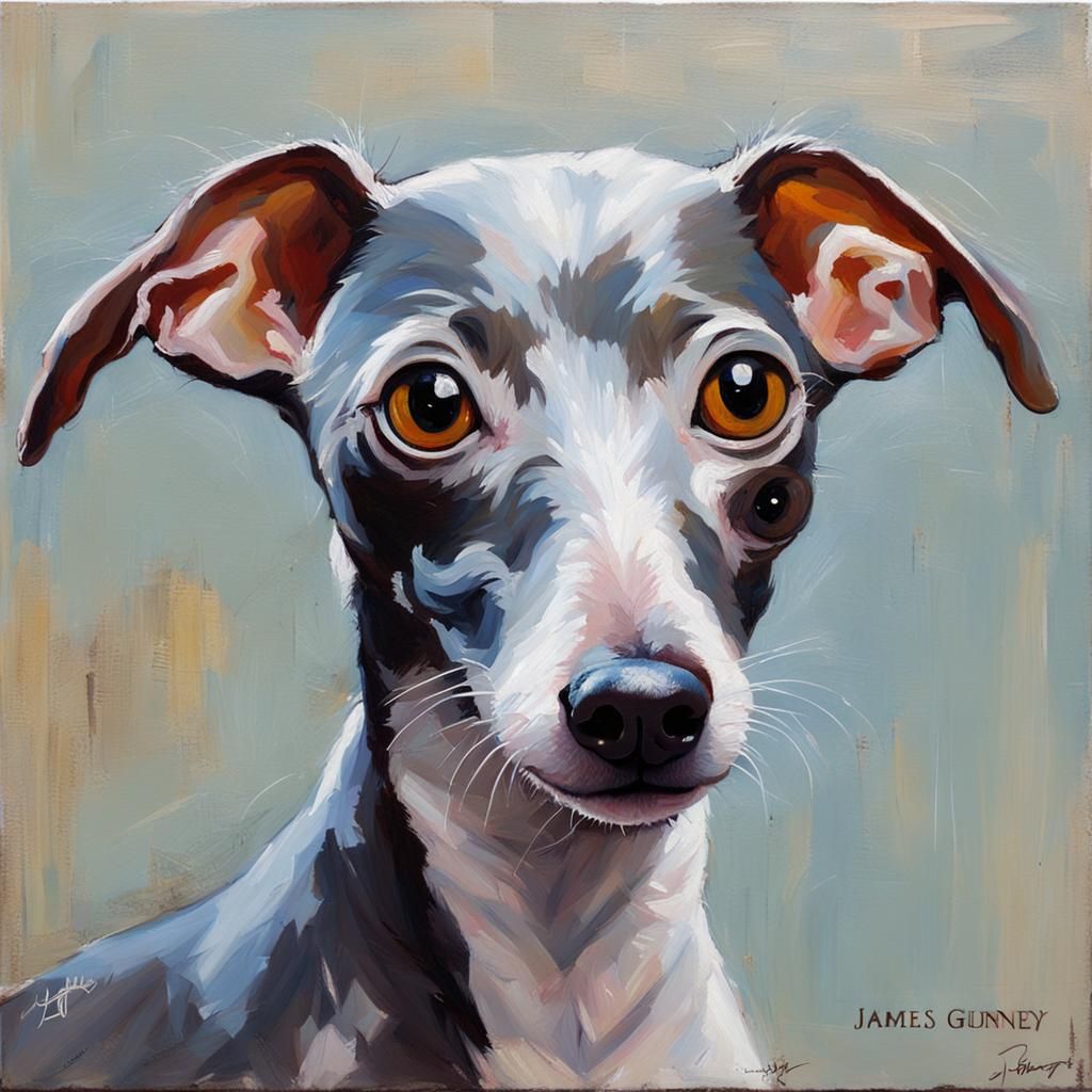 Charming Italian Greyhound Oil Painting
