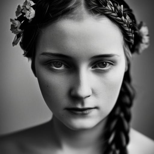 grayscaled edwardian style portrait photo of a young woman
