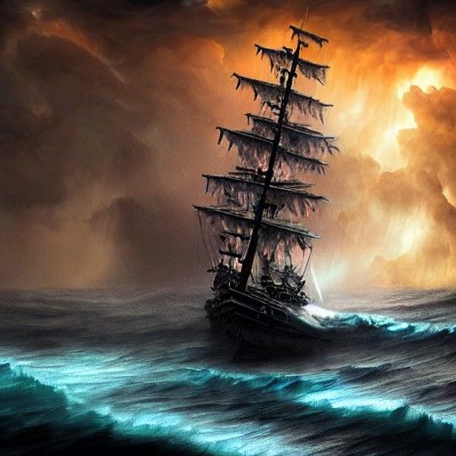 Ghost Pirate Ship on Tornadic Seascape