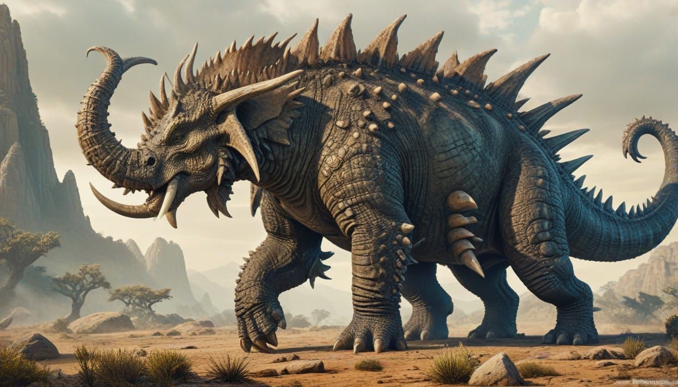 Giant Elephantosaurus Dragon with Spiked Back and Mace Tail