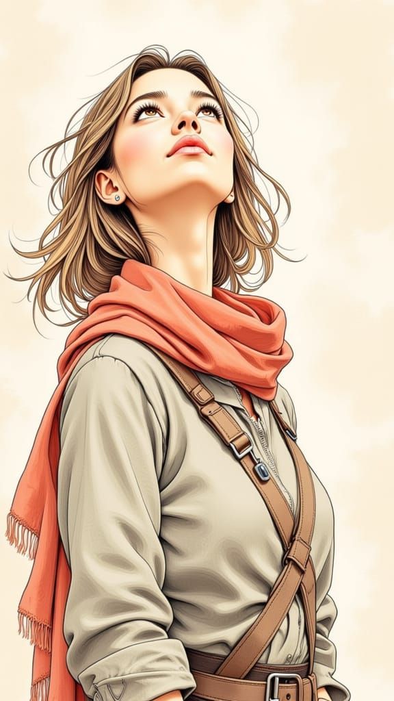 Whimsical Comic Strip of Person Looking Up in Breeze