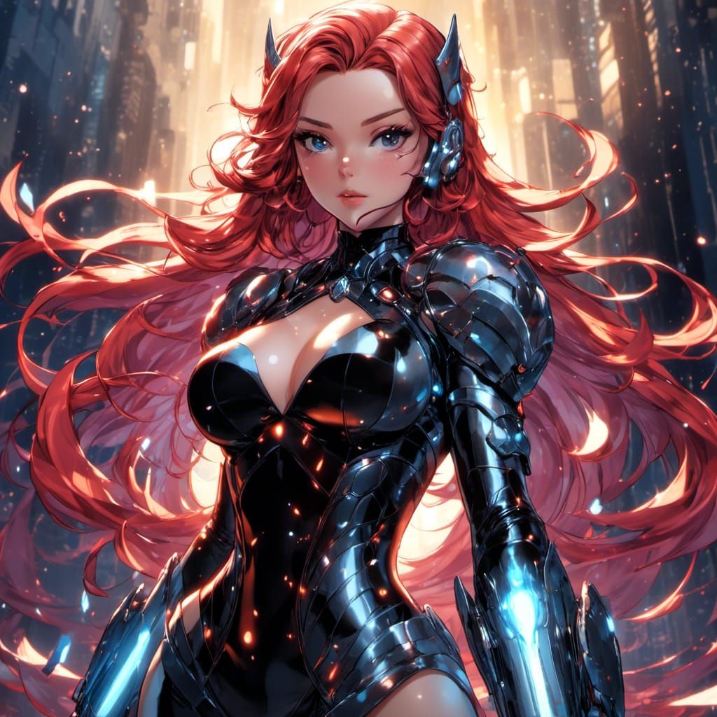 Anime-Style Superheroine in Torn Bodysuit