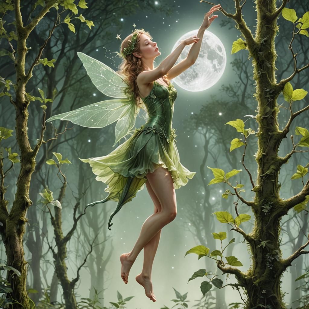 Green Fairy Reaching for the Moon