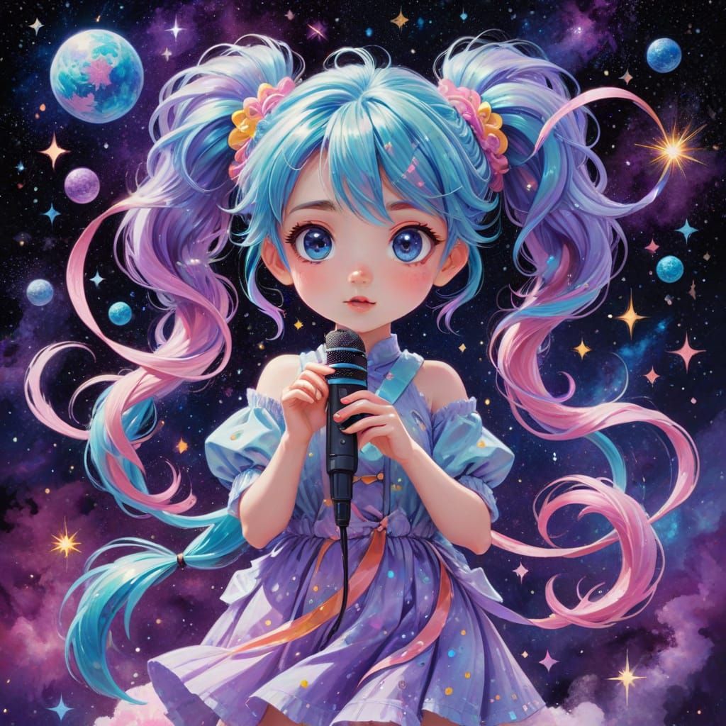Celestial Chibi Miku in Cosmic Candy Nebula