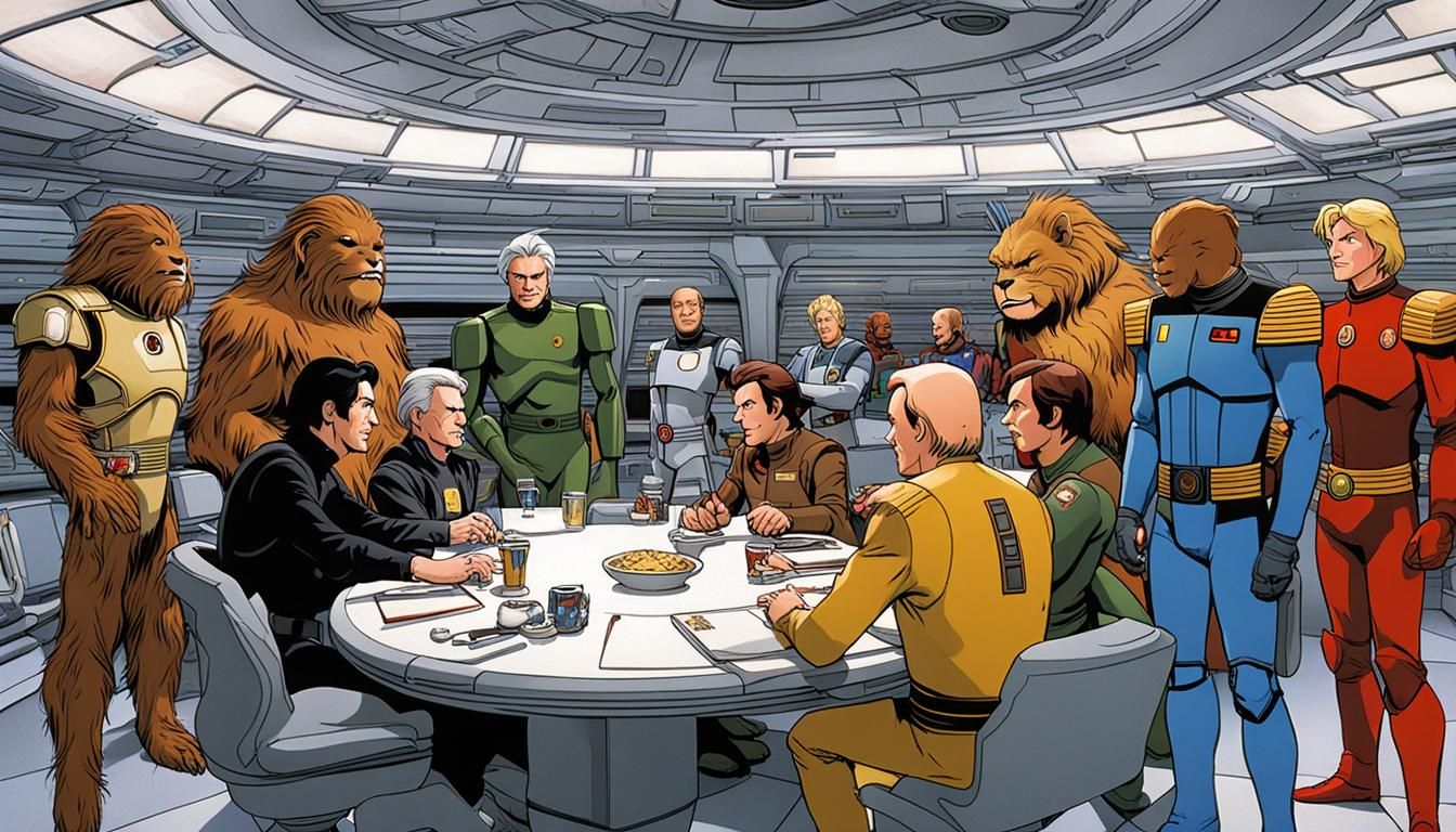 Sci-Fi Icons Meet: 8k Photo in Enterprise Dining Room