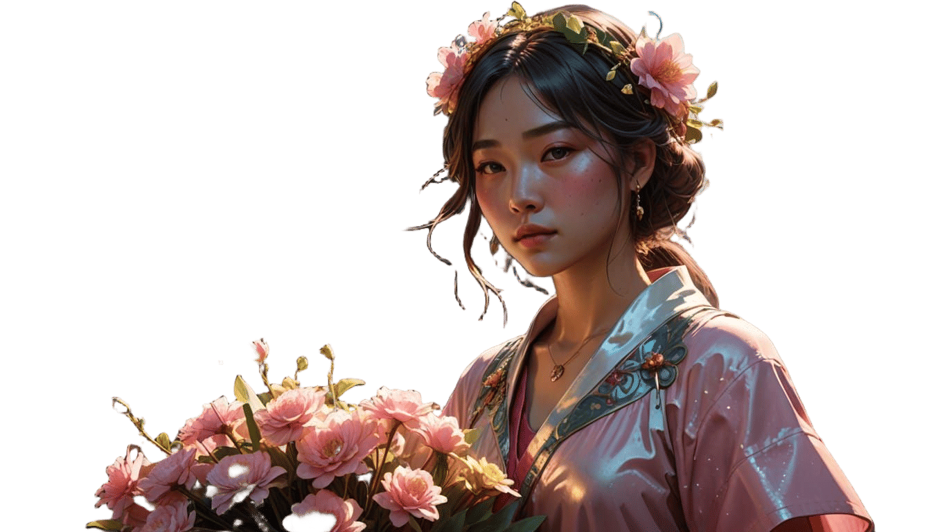 Elegant Korean Beauty in Vibrant Pink Dress, Captured in Hyp...