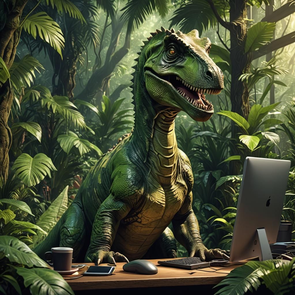 Dinosaur in Jungle Workspace