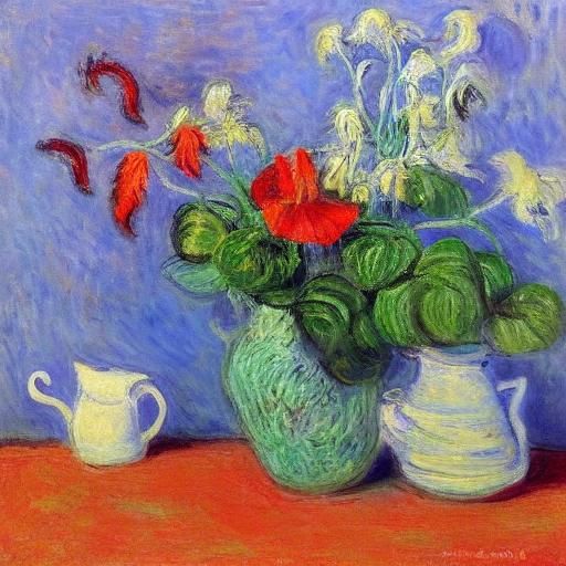 Water Lilies and Ferns in Impressionist Style