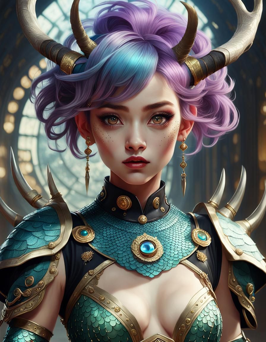 Exotic Deer Sorceress Portrait in Ethereal Style