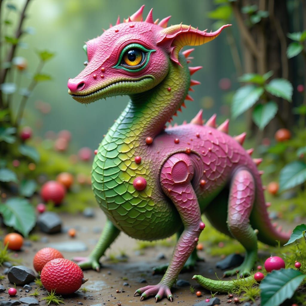 Lychee-Dragon Hybrid in Loish, Stalenhag, and Jones Styles