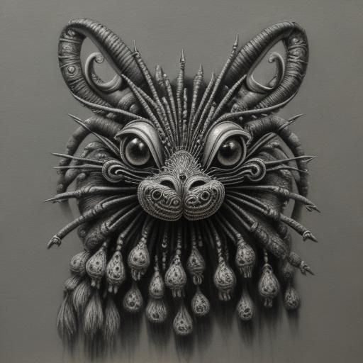 Surreal Macrame Creature in Charcoal Drawing Style