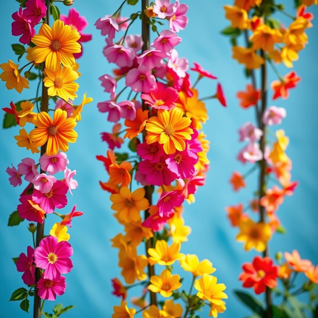 Vibrant Flower Lattice in Multicolored Bloom on Soft Blue