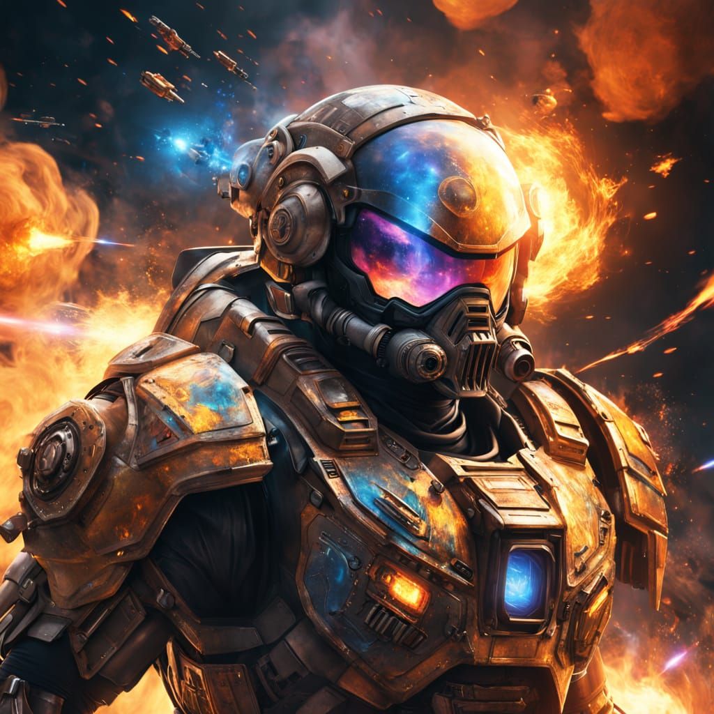 Futuristic Space Marine Plunges into Battle