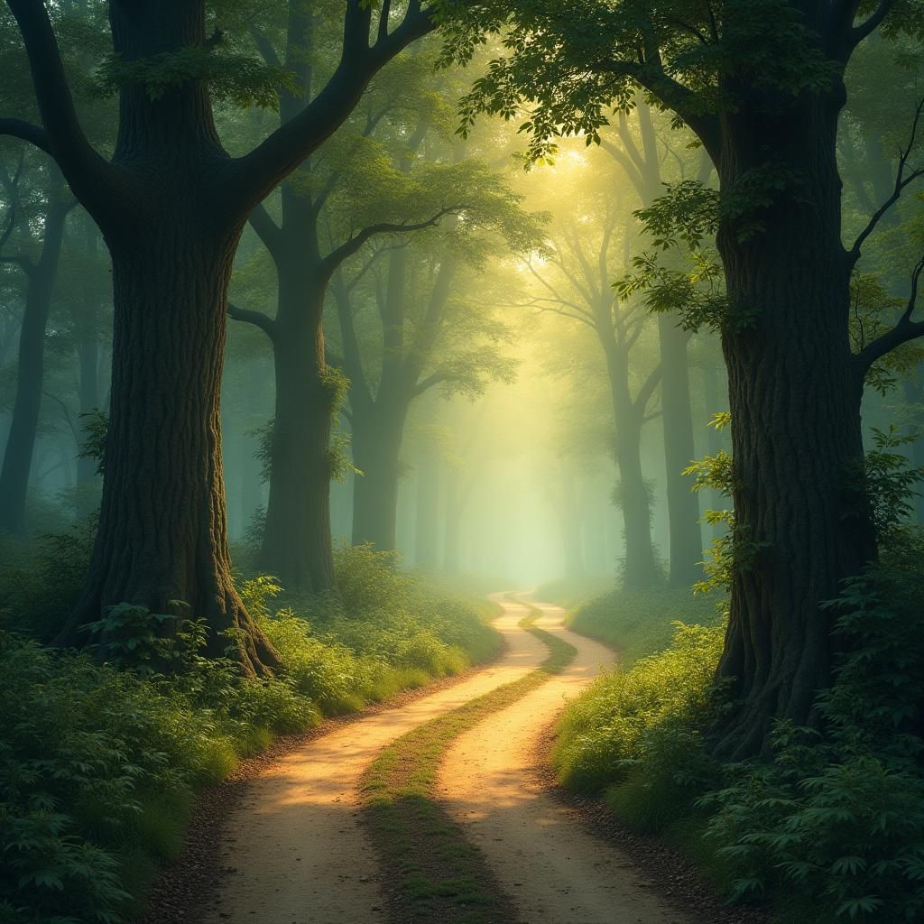 Mystical Forest Road Intersection in Fantasy Style