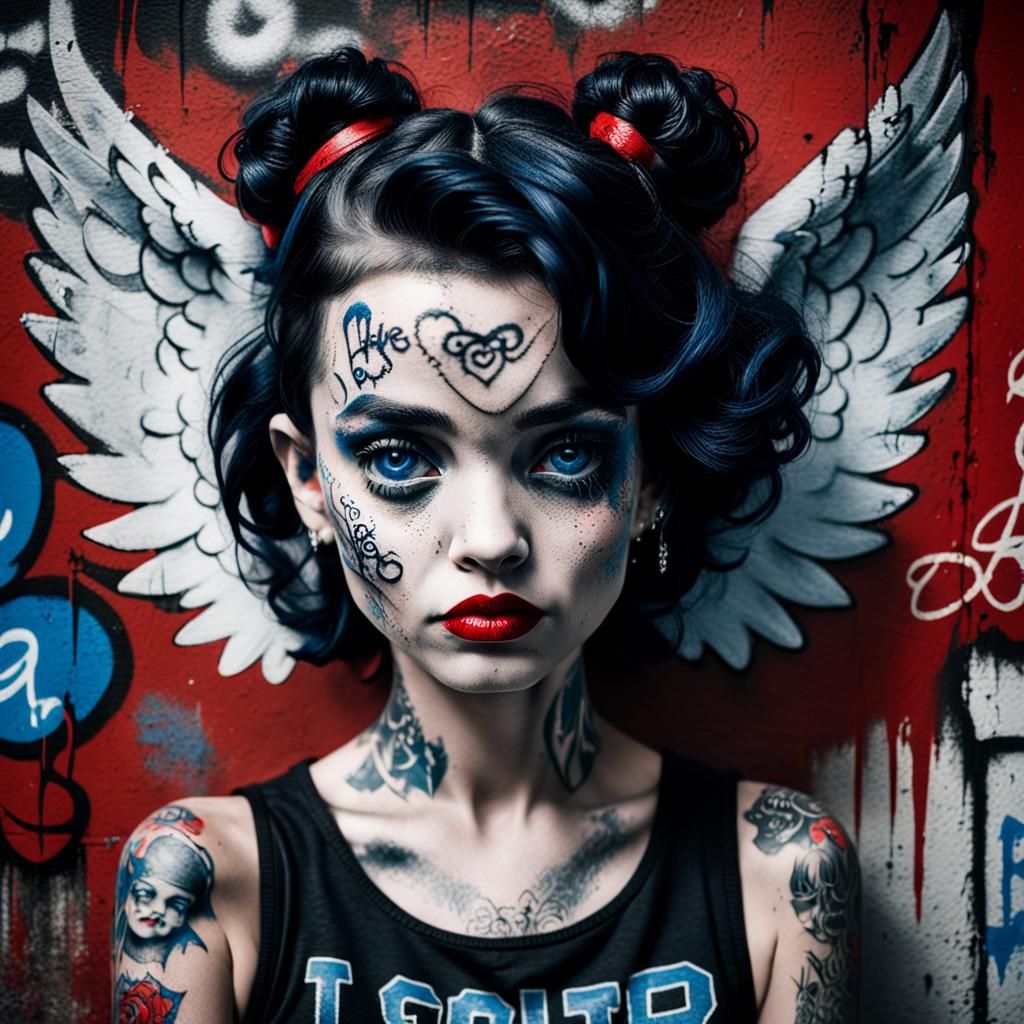 Tattooed Betty Boop Portrait with Graffiti Art