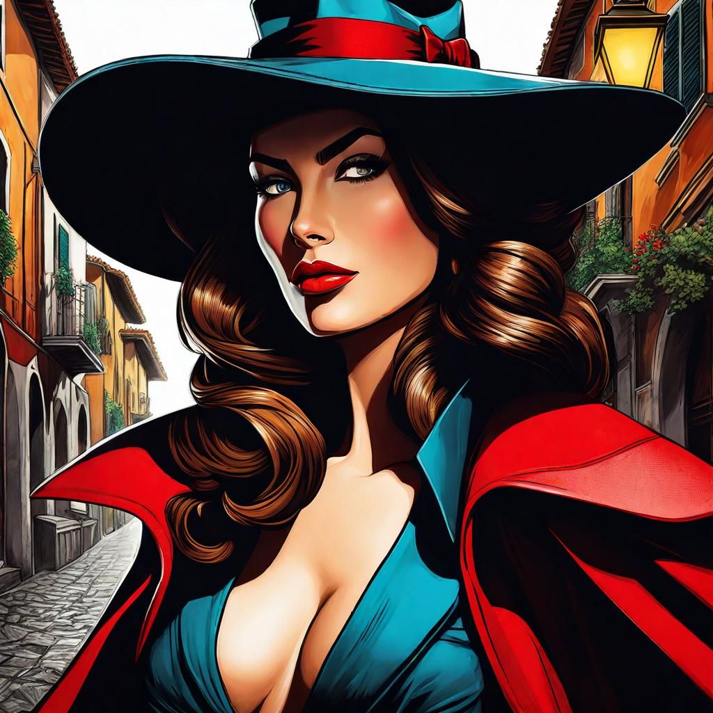 Carmen Sandiego in Italy: Film Noir Ink Painting