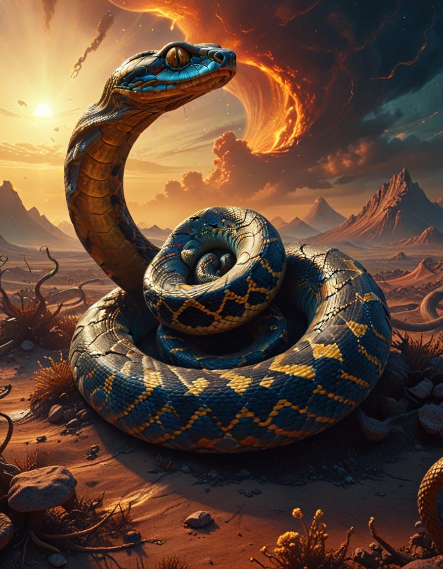 Hyper Realistic Snake in Alien Landscape with Ethereal Light...