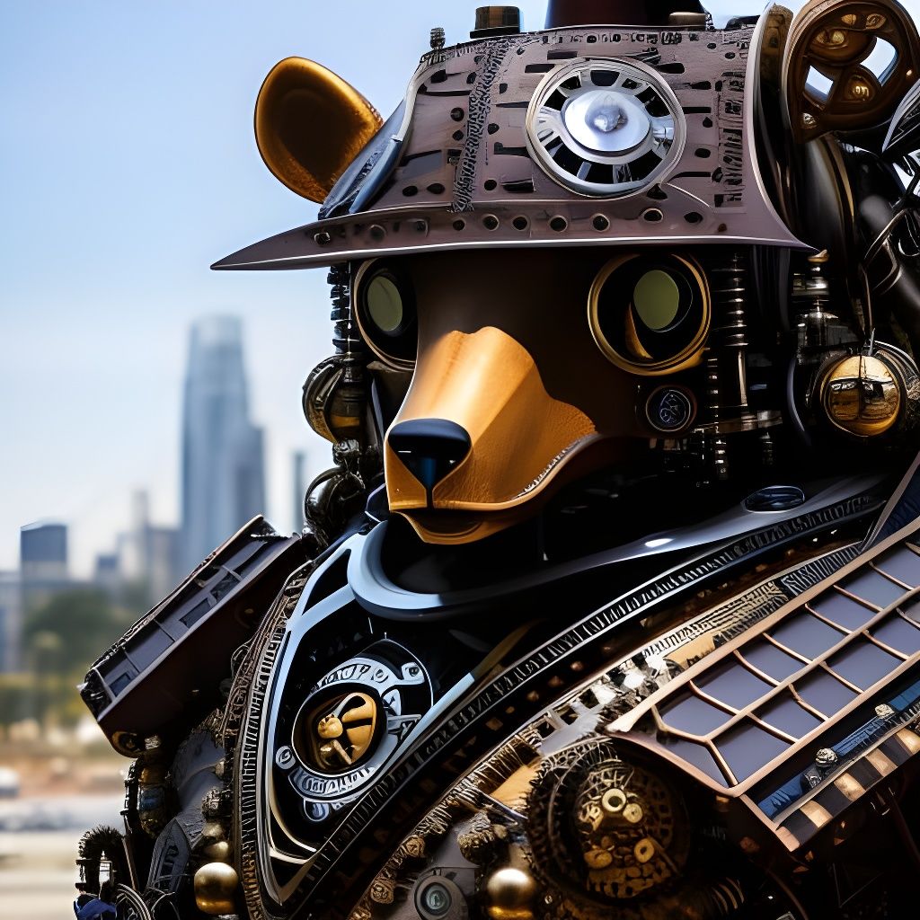 Steampunk Robot Bear Portrait in Detailed Armor