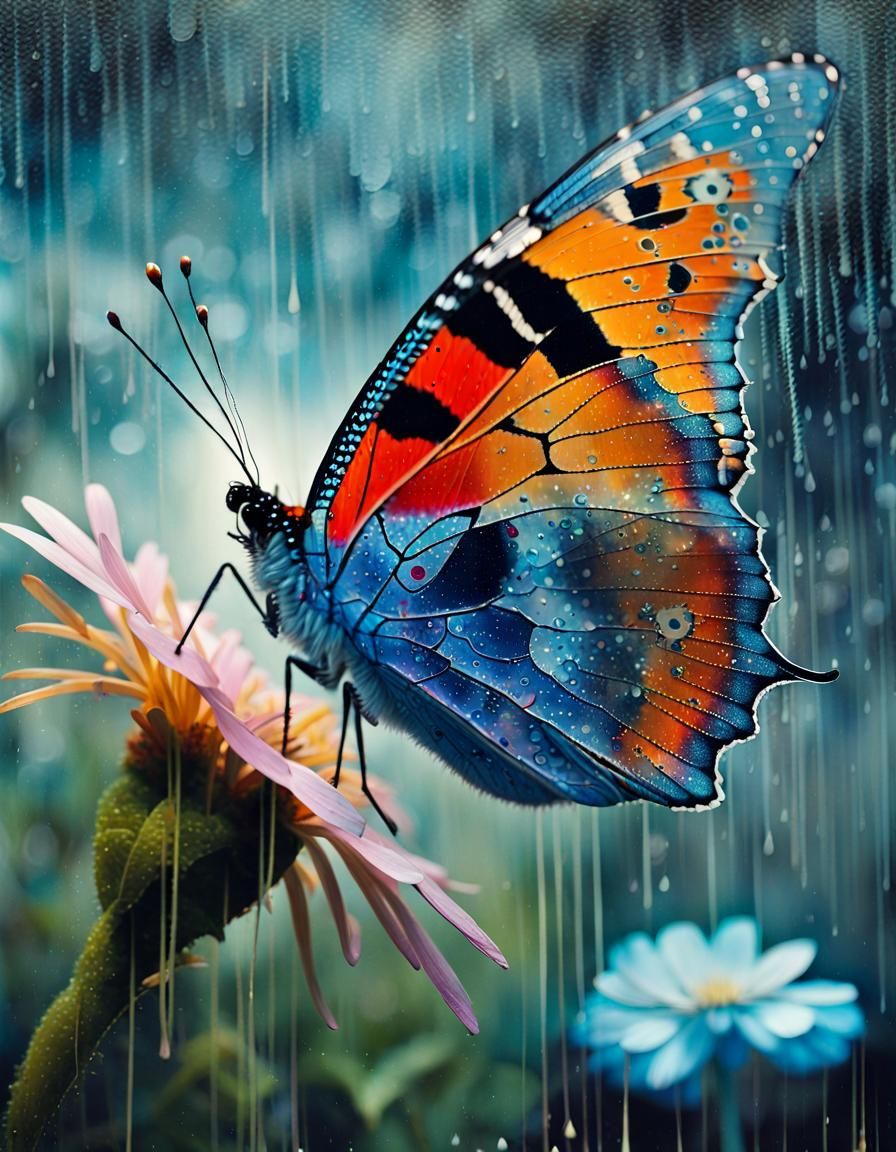 Blue Clipper Butterfly in Anime Fantasy Style