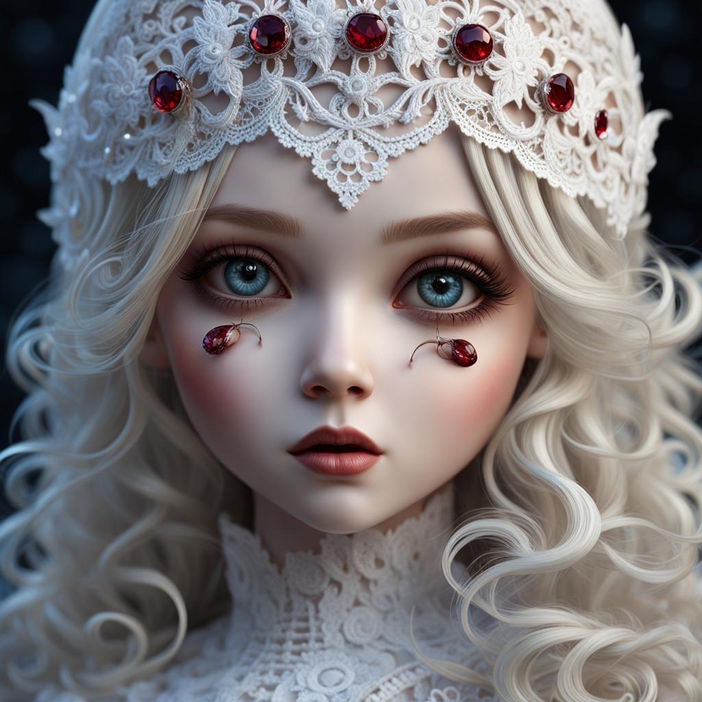 Pearls of a bleeding heart, sewn to the eyes of a lost one