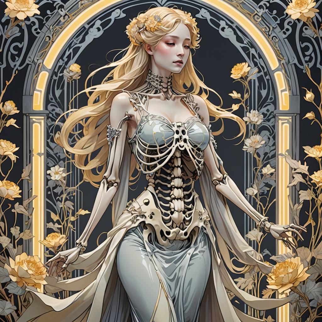 Elegant Neon Woman in Art Nouveau Style