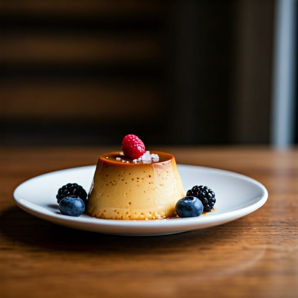 Creamy Caramel Pudding in Warm Rustic Lighting