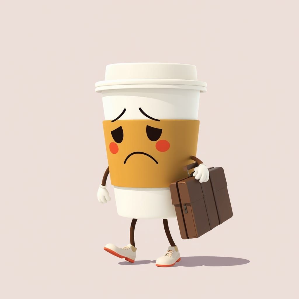 Sad Coffee Cup Traveler Cartoon