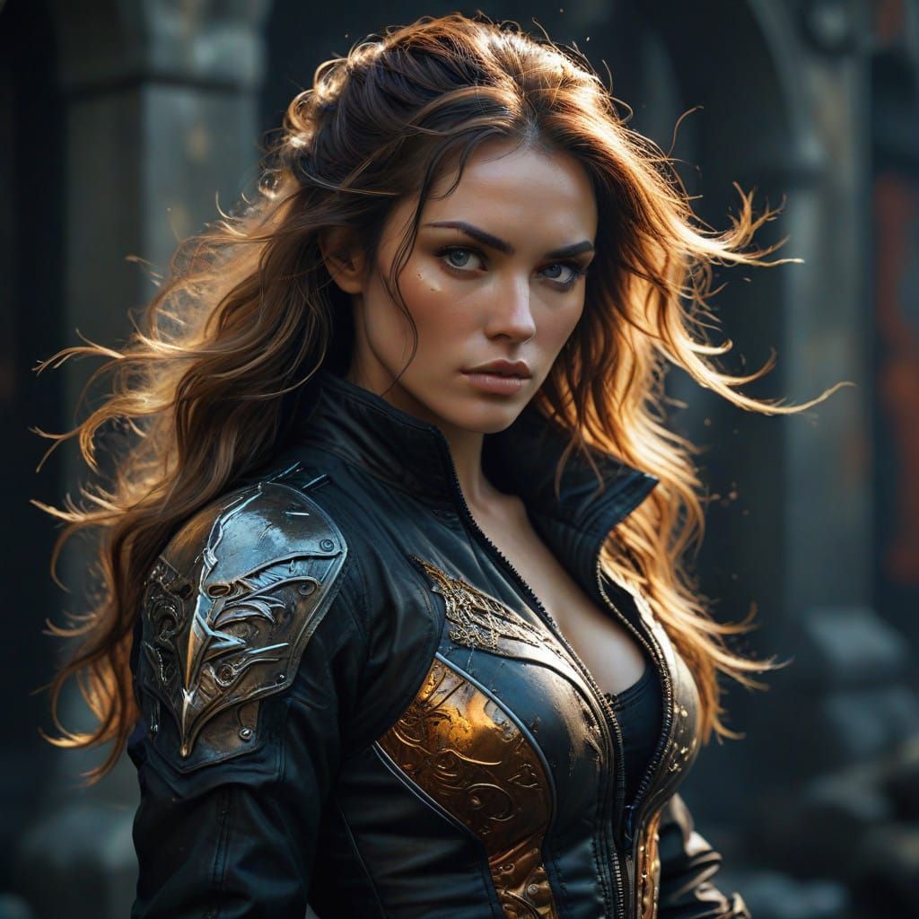 Majestic Warrior Woman in Photorealistic, Dark Romanticism S...
