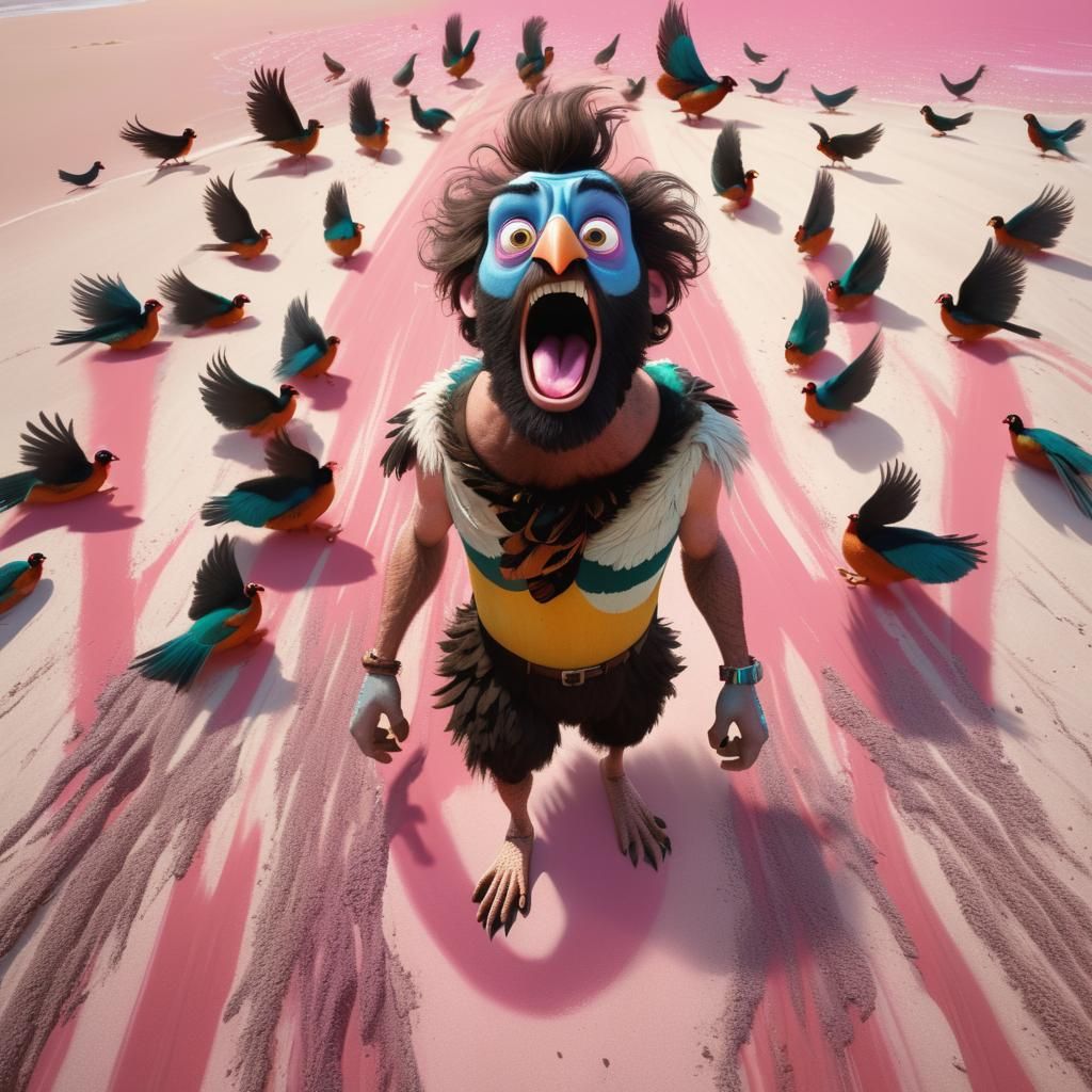 Hairy Man Screaming at Pheasants: Hyper-Realistic Digital Ar...