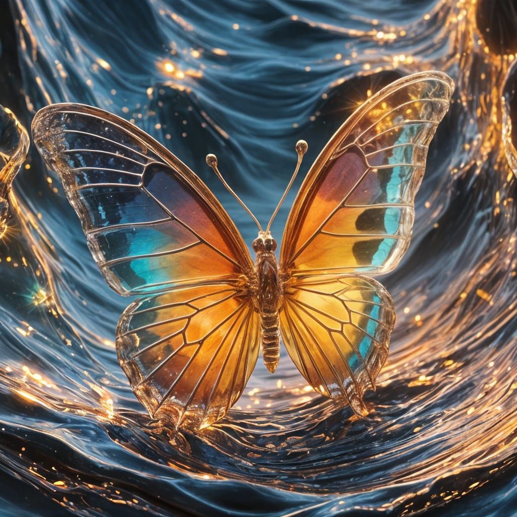 Surreal Bioluminescent Butterfly Shines with Rainbow Crystal...