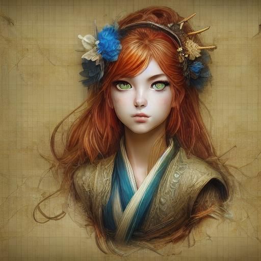 Asian-Inspired Greek Priestess Portrait in Vibrant Colors