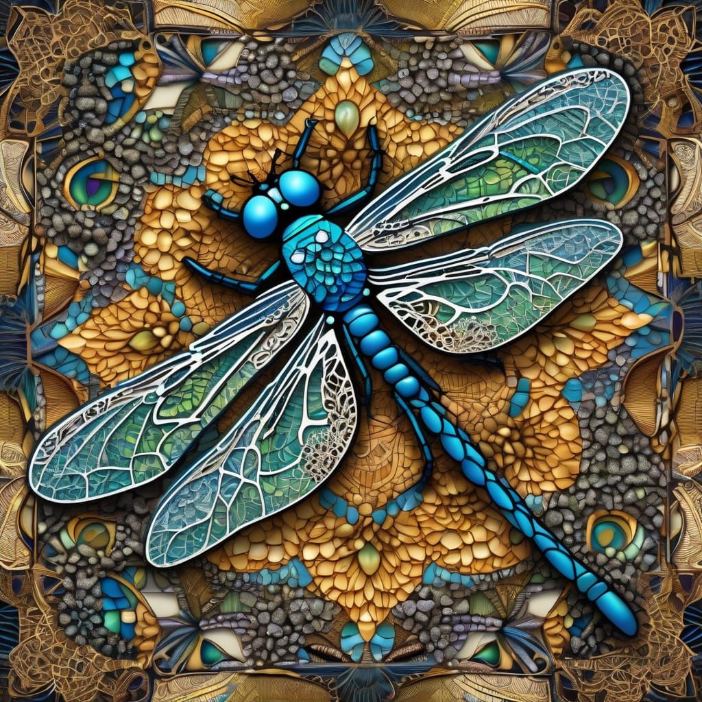 Symmetrical Dragonfly in Zentangle Tessellation