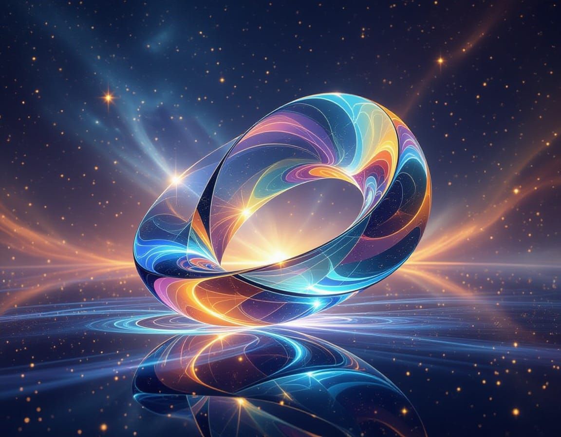 Radiant Glass Mobius Strip in Cosmic Gallery