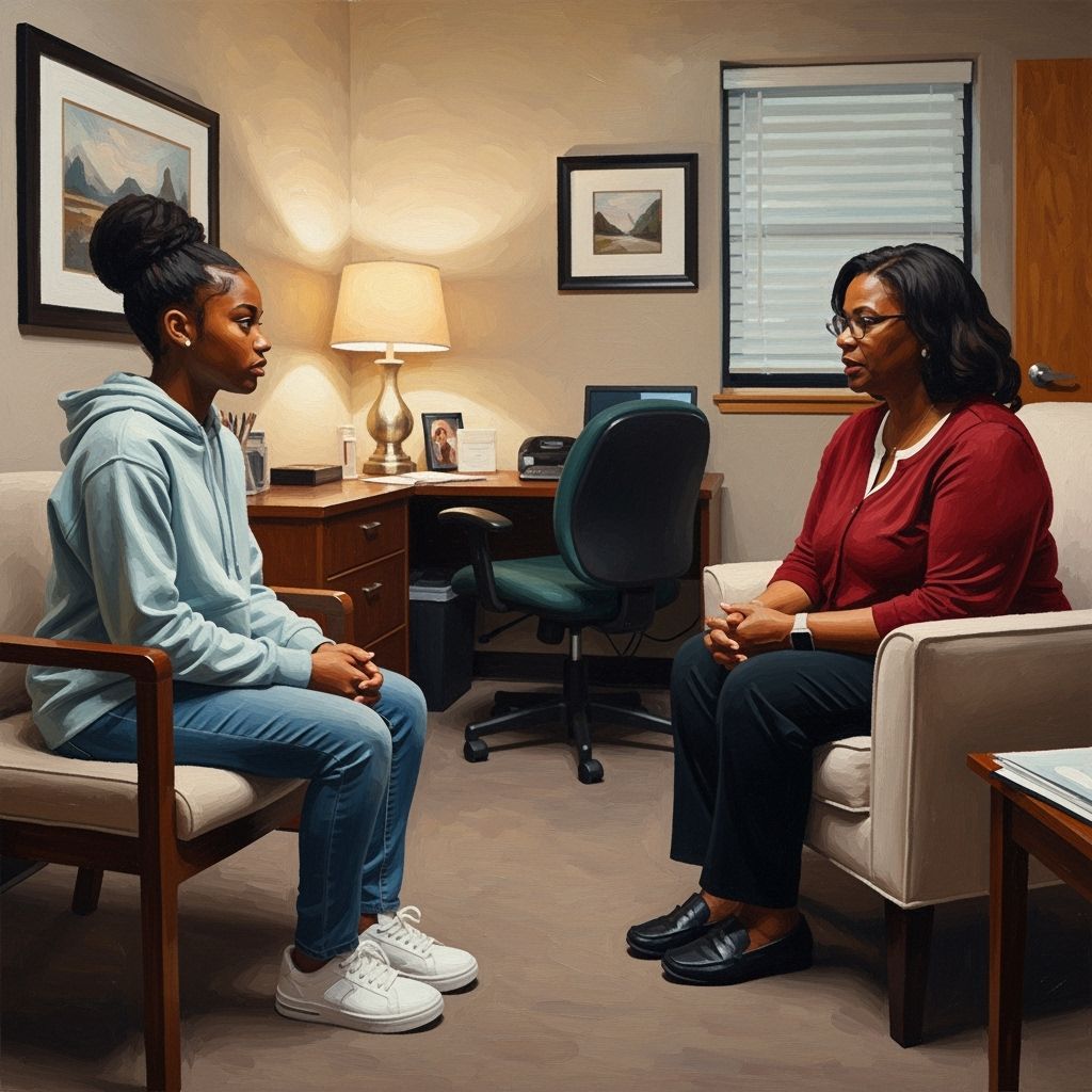 Black College Student and Mother in Therapy, Impressionistic...