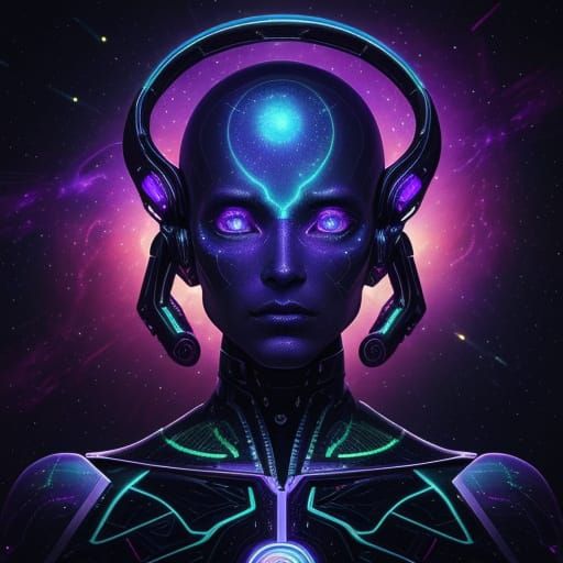 Alien in Space with Neon Tendrils