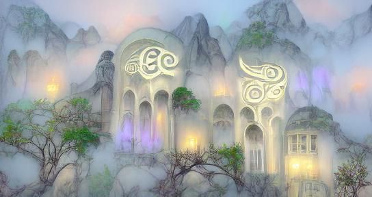 Elven Temple in the Sky: A Fantasy Scene