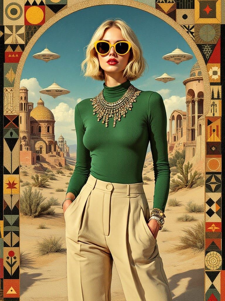 Elegant Woman in Harmonious Cubist Tapestry