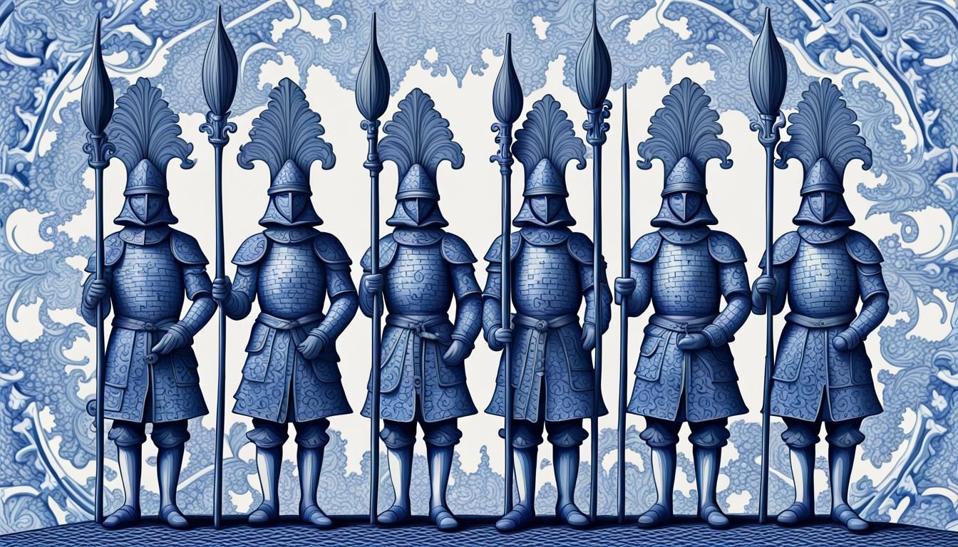 Flemish Pikemen in Delft Blue: Fractal Pixel Art