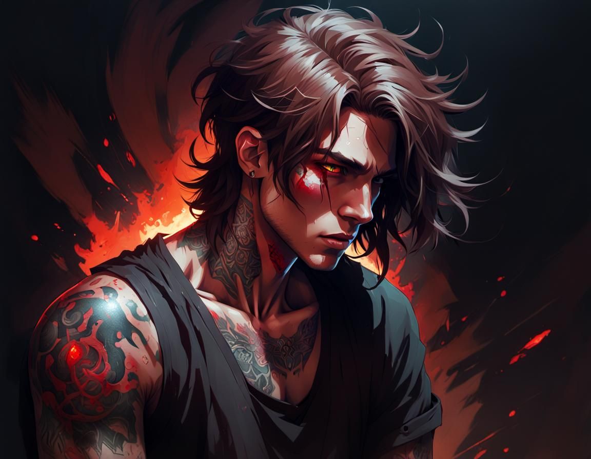 Intricate Portrait of Handcuffed Boy in Dark Room