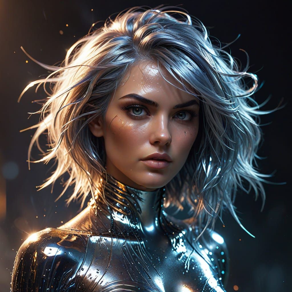Metallic Woman With Alluring Eyes In Concept Art Style