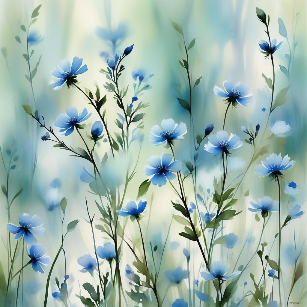 Nature-Inspired Abstract Art: Blue Flowers Blooming