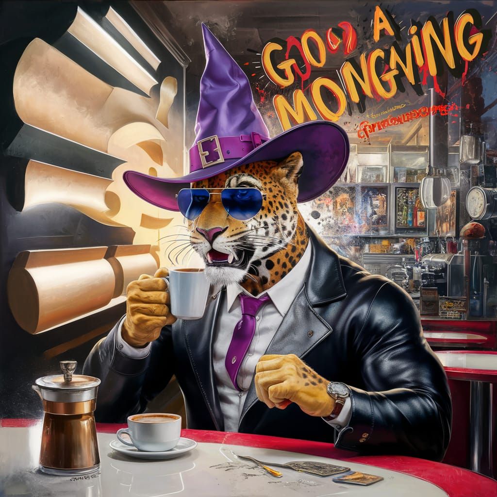 Leopard in Diner: Whimsical Disney Pixar Cartoon