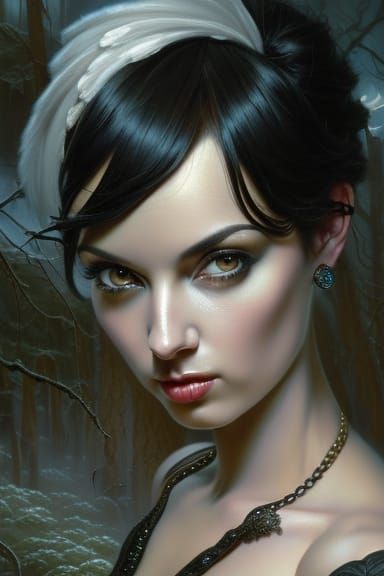 Sinister Portrait of an Attractive Woman in Oil Painting Sty...