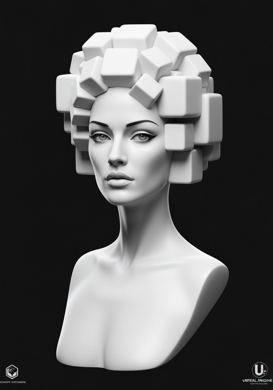 Cubist Portrait with Futuristic Dior Dress in 8K