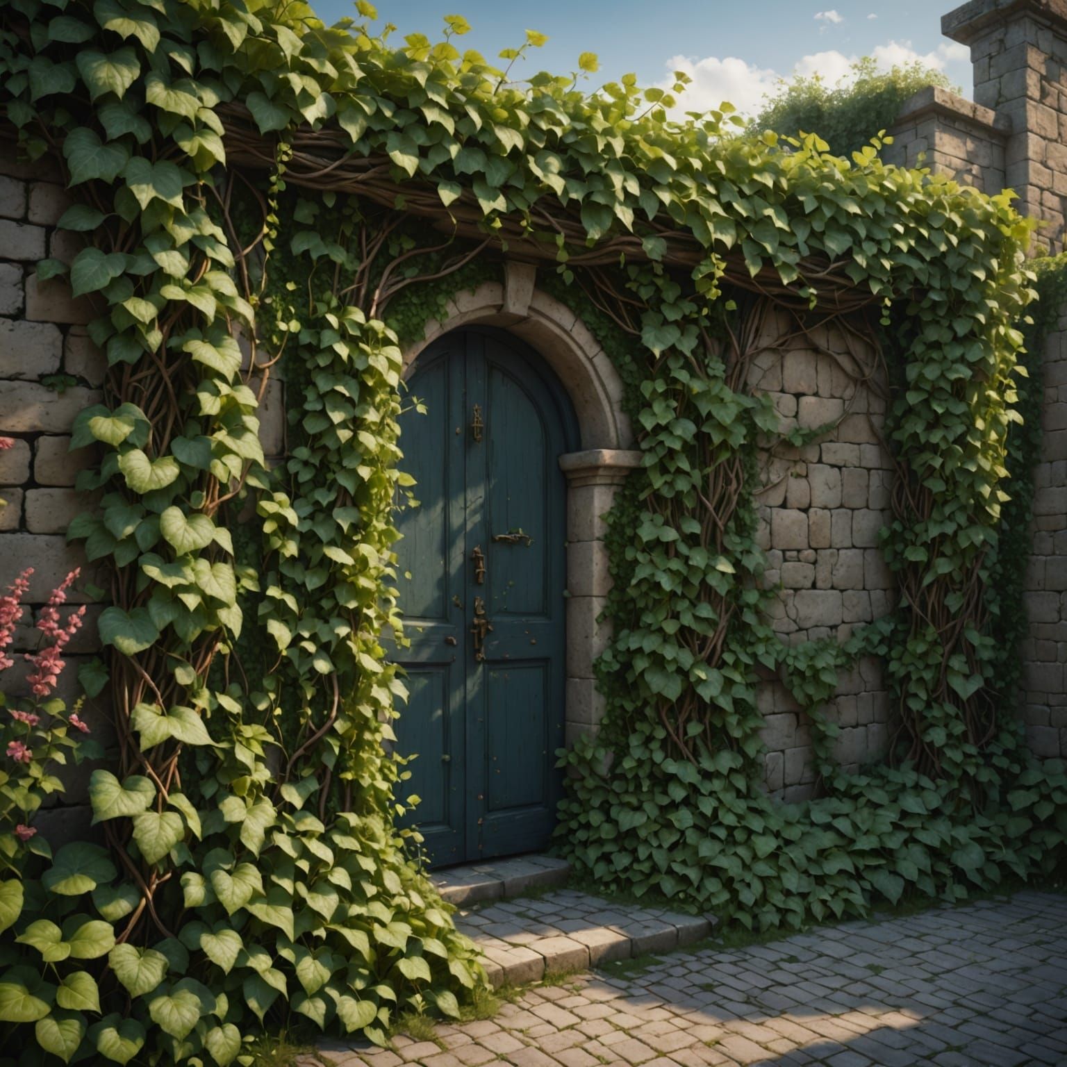 Detailed Garden Wall Covered in Vines, Fantasy Concept Art